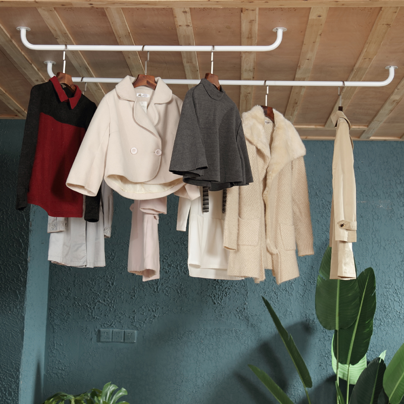 Clothes rail balcony top mounted thick single rod wall hanging clothes rail indoor hanging hanger cooler pole fixed clothes rail