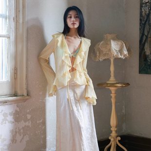 MOOD X MIURA 25SS Желтый шифоновый топ с воланом