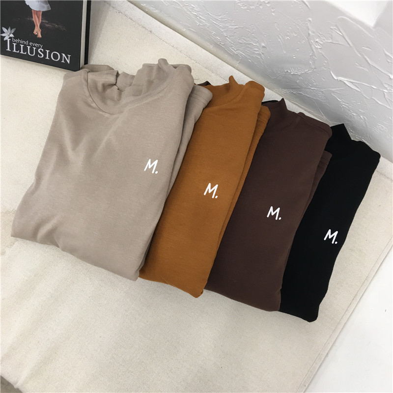 Hãy cẩn thận với đầu ấm. Áo thun nhung dày ấm áp cộng với áo thun nhung mỏng bốn màu nhỏ cổ cao tay dài M đồ lót