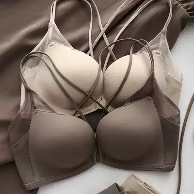 Underwear women's small chest gathered no rim bra incognito beauty back side milk anti-sagging front buckle bra summer thin section