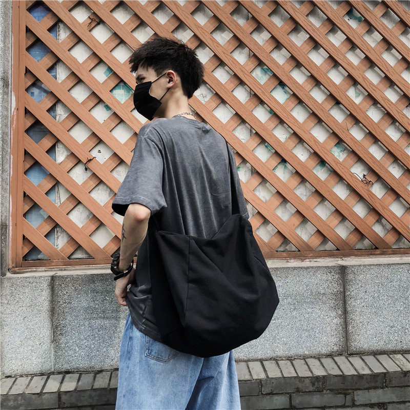 High school students Skew Satchel men's large capacity Shoulder Strap Canvas Single Shoulder Bag class Remedial Class Satchel Retro Water Dumplings