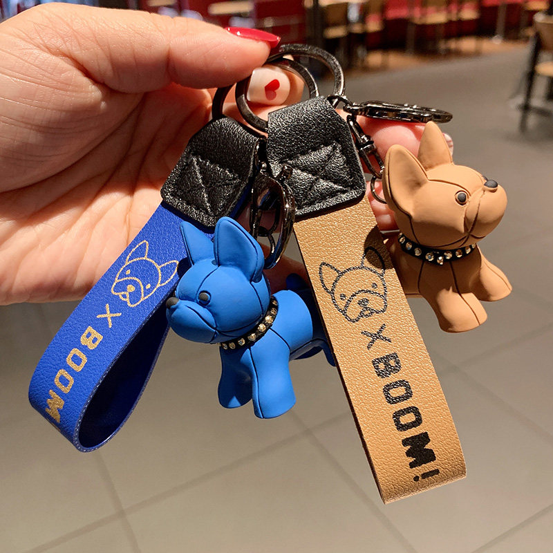 French dog keychain female personality cute puppy keychain male net celebrity car pendant couple bag hanging jewelry