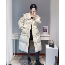 College Wind Big over the length of the Knee Down Jacket Clothing Woman 2022 Winter New Korean version closeted waist white duck suede jacket