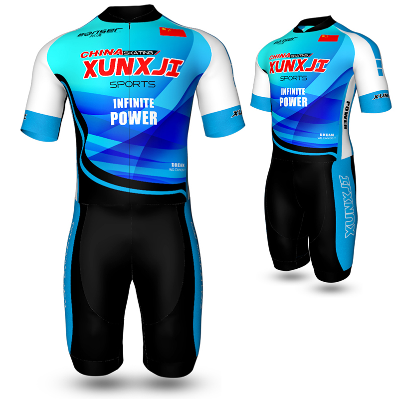 XUNXJI children's roller skating clothing short-sleeved two-piece adult speed skating clothing quick-drying children's skating clothing large size spot customization