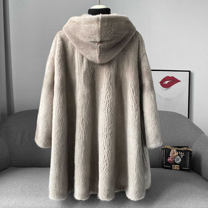 2022 new mink fur coat women's whole mink fur coat women's Haining fur Korean version of mink winter with mid-length hat