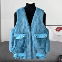 The long - range 2022 new fashion - gas sable vest coat of mink - pierced vest fur clamp