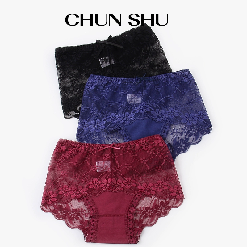 Hông lưng cao giữa eo sexy quần lót nữ ren với đáy quần cotton liền mạch trong suốt kích thước lớn quần sịp 4 mảnh - Giống cái