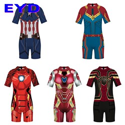 Children's Swimsuit Boys' Iron Man 3D One-Piece Swimsuit Boys' Short-Sleeved Sun Protection Quick-Drying Swimsuit for Middle and Large Children