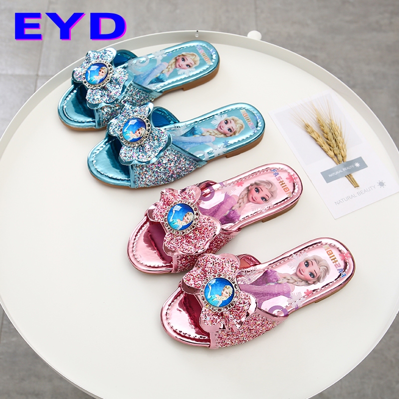 Girls' Slippers Summer 2026 New Frozen Style Outdoor Non-Slip Fashionable Children's Crystal Elsa Princess Sandals