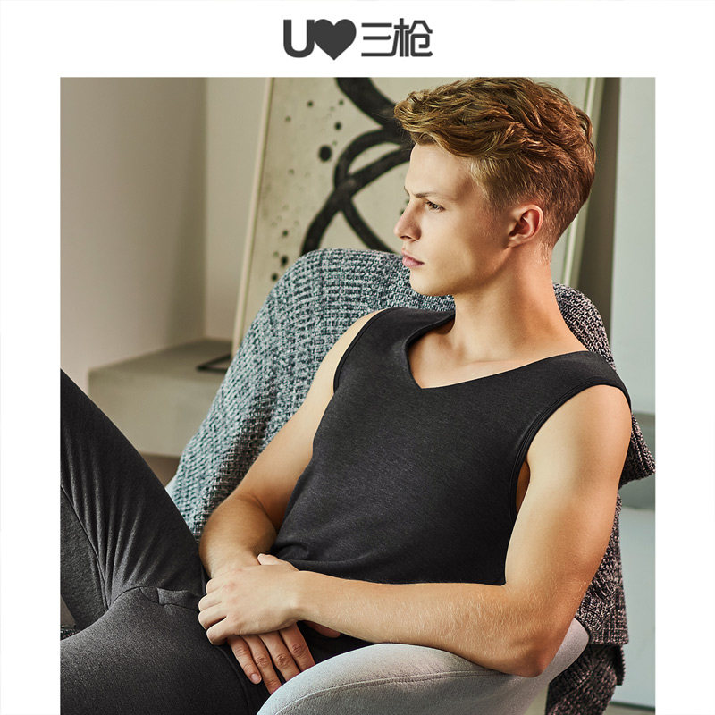 Three-gun clear cabin Develed double layer warm vest men's autumn and winter no-mark V collar thickened male blouse autumn jersey undershirt