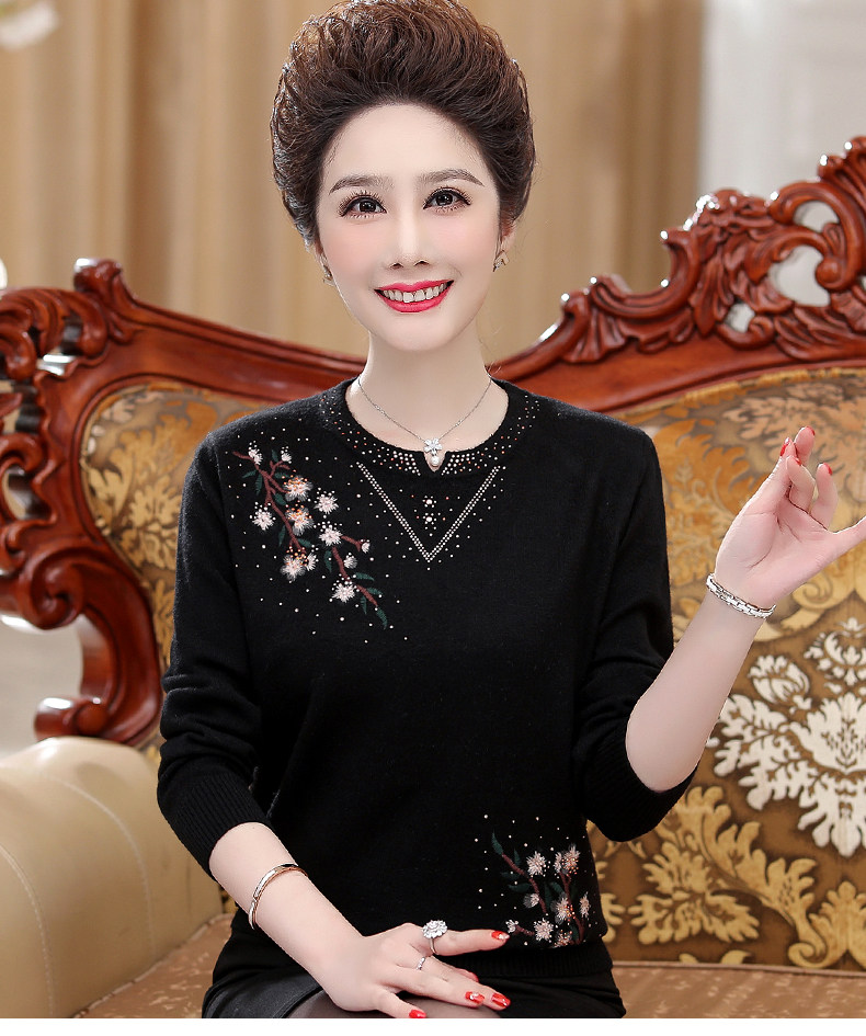 新款中老年套头羊毛衫女羊毛 中年妈妈保暖毛衣打底衫毛衣女低价详情32