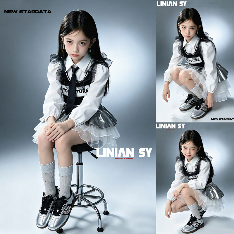 Photo Studio Photography, Girls' Fashion, Trendy Children's Catwalk, Singing Performance Costumes, Bright-Colored Dresses, Children's Photography Clothing