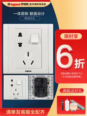 Rogrand TCL switch wall power socket Mei Han Yabai 10A with switch two or three plugs one open 5 five holes