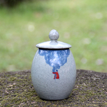 Retro-kilo kiln Deed hand painting Cloud thinking Tieguanyin ceramic tea leaf jar Small number of tea jar sealed storage tea Packaging