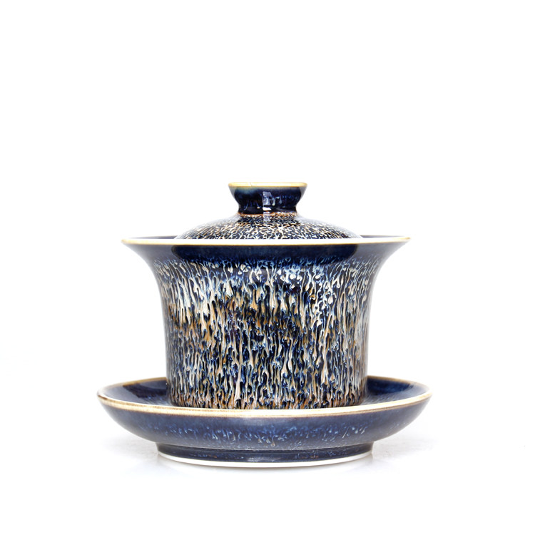 Jingdezhen kiln changed Tianmu glaze large size cover bowl Jun porcelain Gongfu tea with respect to tea three Cai cup tea prepared ceramic tea bowl