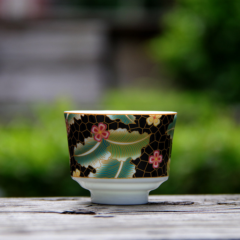 Pinch Enamel Color Plantain Leaf Black Backmouth Cup White Porcelain Personal Tasting Cup Master Cup Ceramic Tea Cup Special Price
