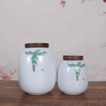 Defied wood cover official kiln ceramic Ru kiln open sheet large number Chinese tea leaf pot sealed storage iron Guanyin storage tea set