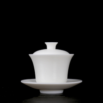 Goat Fat Jade Ruyi Handmade Green Cloud Cover Bowl China White Ceramic Large Number Three Talents Cup White Porcelain Toast Teacup Tea Ware