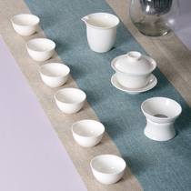 Dehua Goat Fat Jade Pure White Ruyi Cover Bowl 10 Head Gift Tea Set Custom Suit White Porcelain Ceramic Kongfu Tea Cup