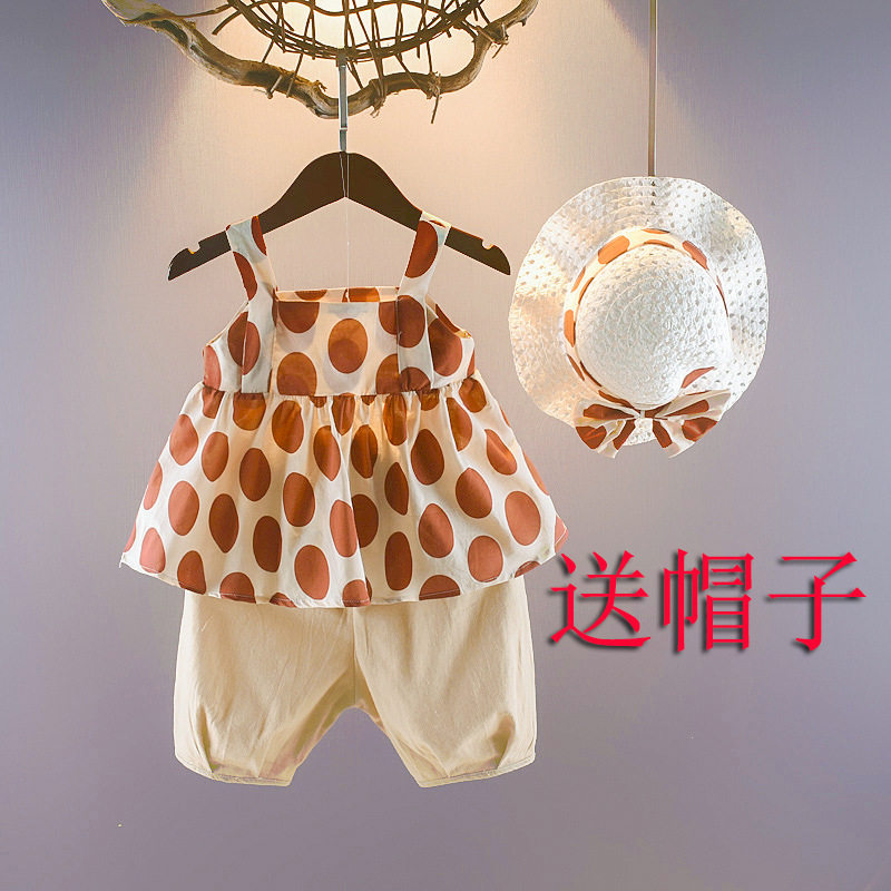 Korean girls summer beach suspender suit 2021 new Foreign school baby 1-3 years old baby female children's clothing