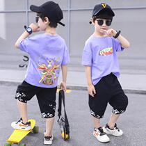 South Korean boy clothes boy summer clothing suit 2022 new children handsome tide cards short sleeves foreign air trendy casual shorts