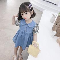 South Korean girl denim dress New Yangqi woman baby Broken Flowers Princess Dress Child Skirt Trendy Tide