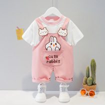 South Korean womens baby summer dress suit new 0-1-2-3-year-old Korean version of female baby braces for two sets of girls clothes