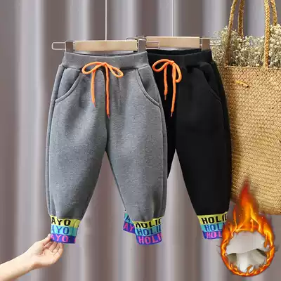 Korean boys plus velvet casual pants winter new one-piece velvet thickened children's warm outer pants female baby wild