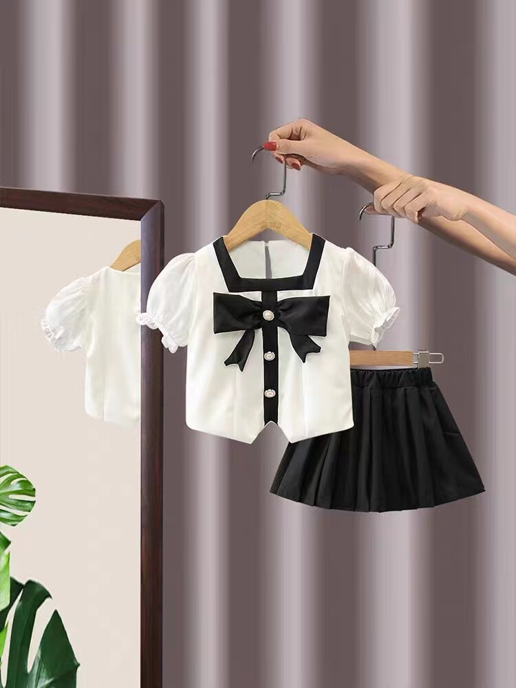 Small Fragrant Wind Girl Short Sleeve Summer Dress 2022 Summer New Female Baby Academy Wind Polo Skirt Suit Breathable Tide