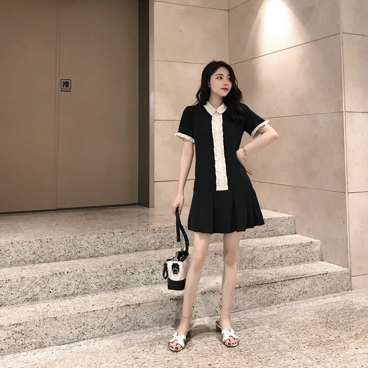 Mùa hè rất phổ biến Pháp quần áo POLO cổ áo Pháp siêu cổ điển retro Hepburn gió nhỏ váy đen quần áo phụ nữ - Váy eo cao các mẫu váy hạ eo đẹp	