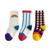 Childrens tide socks spring and autumn ins Korean version of pure cotton baby Rainbow Lattice socks winter boys and girls pile socks