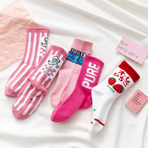 Korean childrens tide socks fashion personality letter middle socks cotton spring and autumn boys and girls street dance Sports color socks
