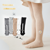 Childrens pantyhose spring and autumn girls pantyhose pure color embroidery baby dance socks wear leggings skin