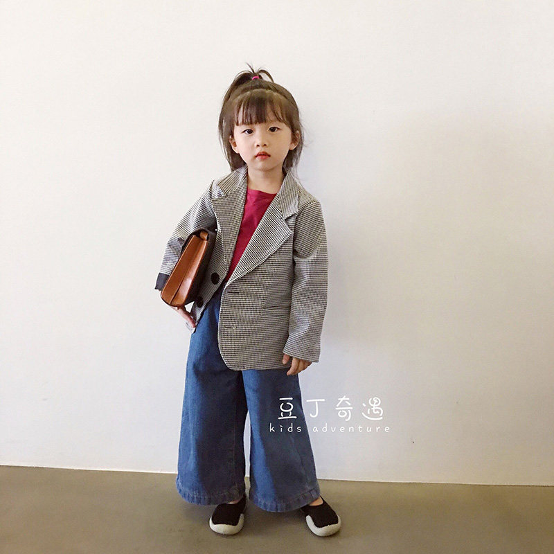 Douding adventure children's clothing girls 2020 spring and summer Korean version of the new parent-child houndstooth suit children's top jacket trendy