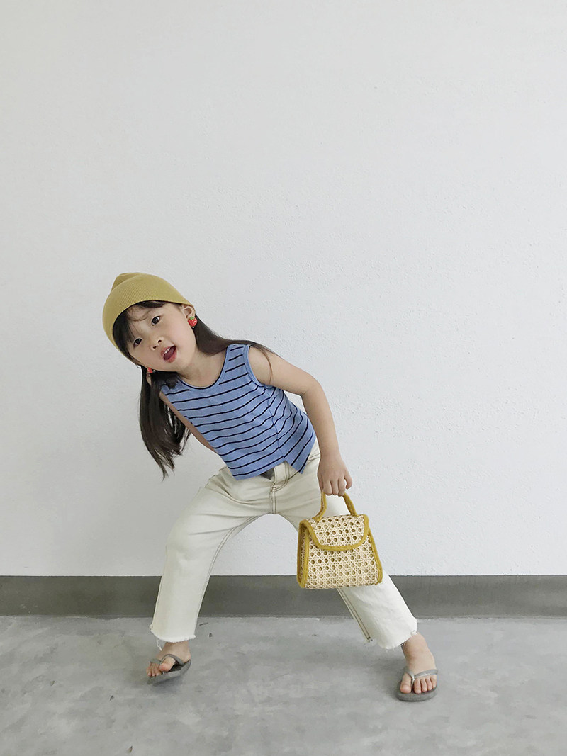Boy Clothing Girl Boy 2019 Day of Korean version Summer Stripes Splicing Irregular Children Sleeveless Dorsal Vest Tide