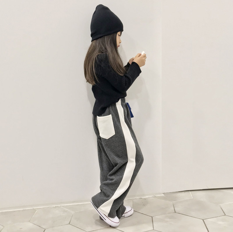 Bean Tints Children Fashion Children Trendy Foreign Palate Great Girl Girl Pants Autumn Winter Spell Striped Wide Pants Casual Long Pants