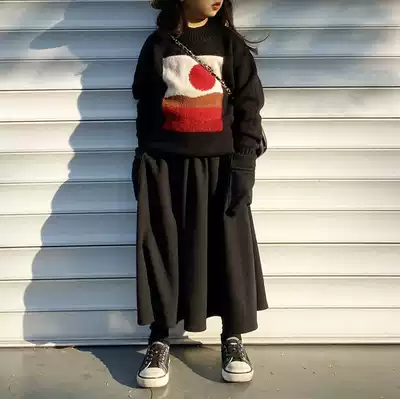 ins Super fire Joker children pleated skirt wool small black skirt skirt winter foreign pie pocket autumn winter long version