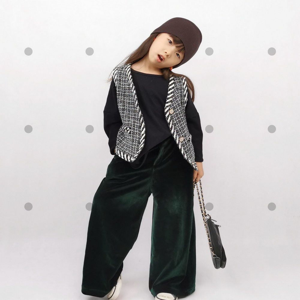 Douding Qiyu children's clothing girls Korean version Japanese retro small fragrance vest plaid lace vest 19 spring and autumn thin section