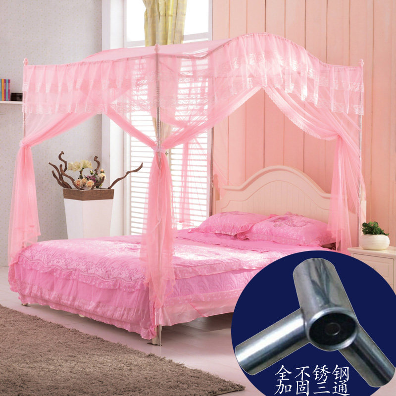 Mosquito net three-door stainless steel 25MM tube thickened arched 1 5 m 1 8 bed heightened mosquito net encrypted landing palace