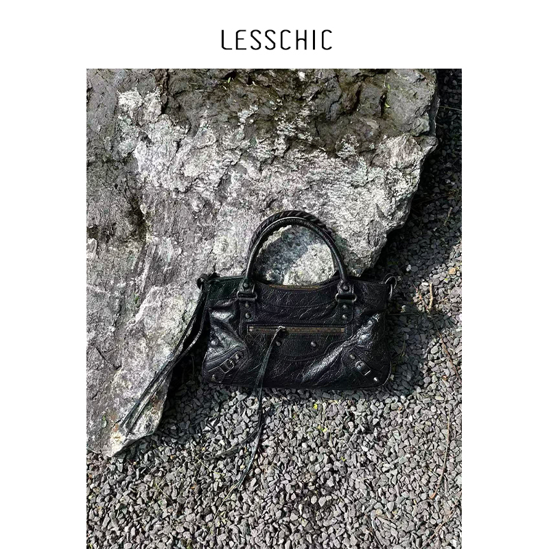 Lesschic【B-Lecity Horizontal Motorcycle Style】Original Factory Cracked Leather Motorcycle Bag Single Shoulder Underarm Bag Lesschic【B-Lecity Horizontal Motorcycle Style】Original Factory Cracked Leather Motorcycle Bag Single Shoulder Underarm Bag