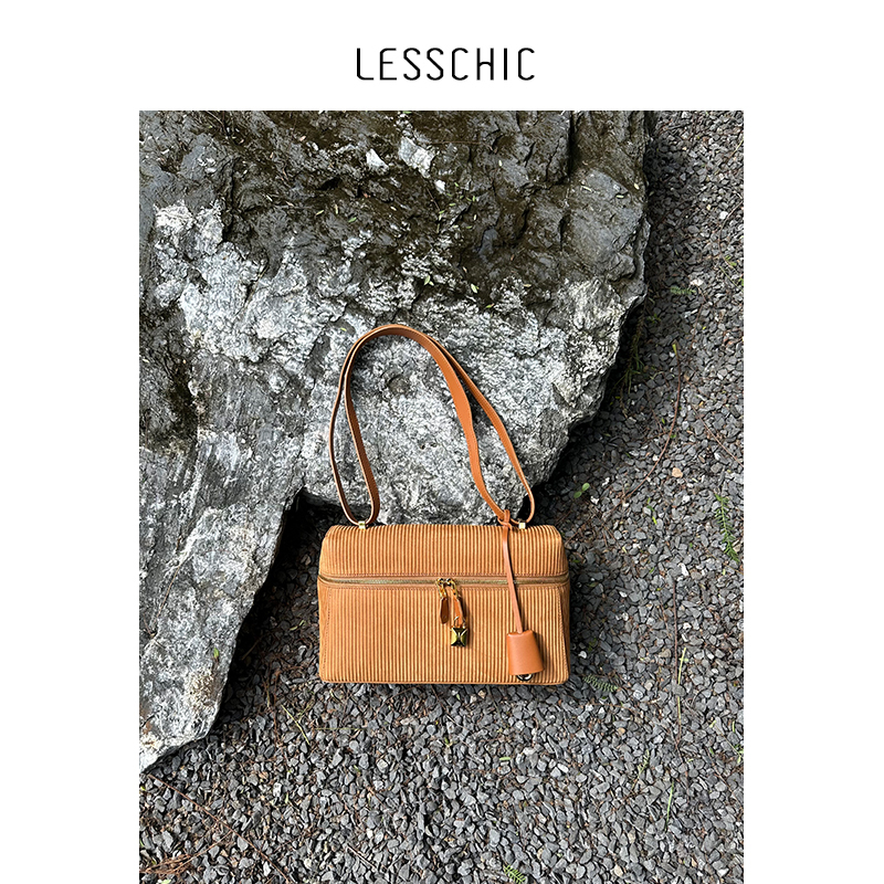 Lesschic【Lp-27 Lunch Box Bag】Leather Lining, Cow Suede, Versatile Hand-Held Lunch Box Bag