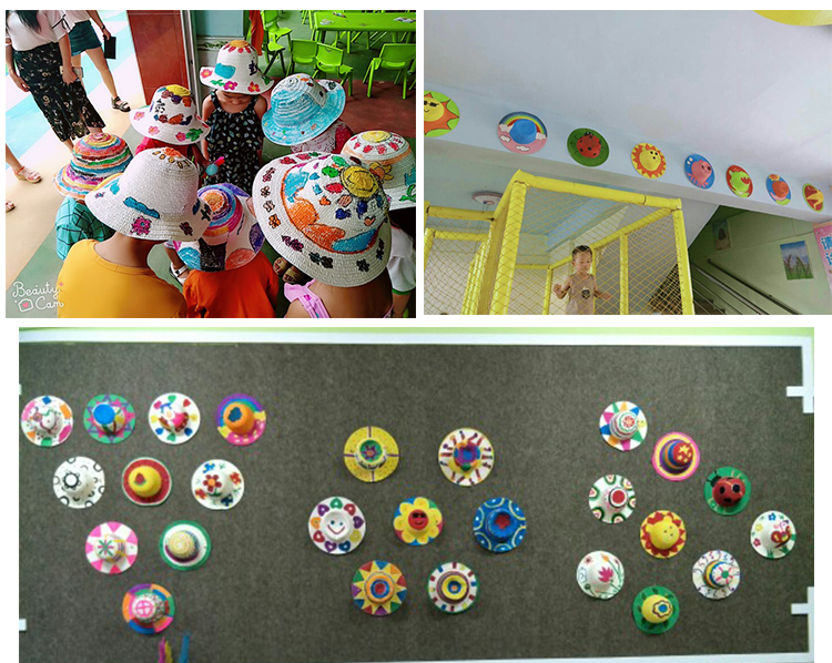 Mẫu giáo vẽ mũ rơm DIY handmade trang trí tường trang trí sáng tạo nghệ thuật chất liệu graffiti hat xe đồ chơi cho bé