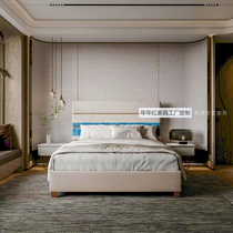 Italian light luxury bed villa luxury high back frosted leather wedding bed stainless steel fashion model room furniture customization
