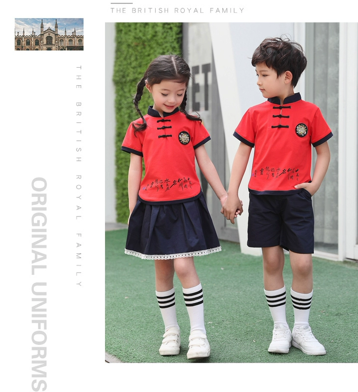 Mùa hè kiểu Trung Quốc nguyên chất cotton mẫu giáo lớn và trung bình phục vụ trường tiểu học đồng phục gió quốc gia Hanfu Liuyi hoạt động quần áo - Đồng phục trường học / tùy chỉnh thực hiện đồng phục học sinh mùa hè