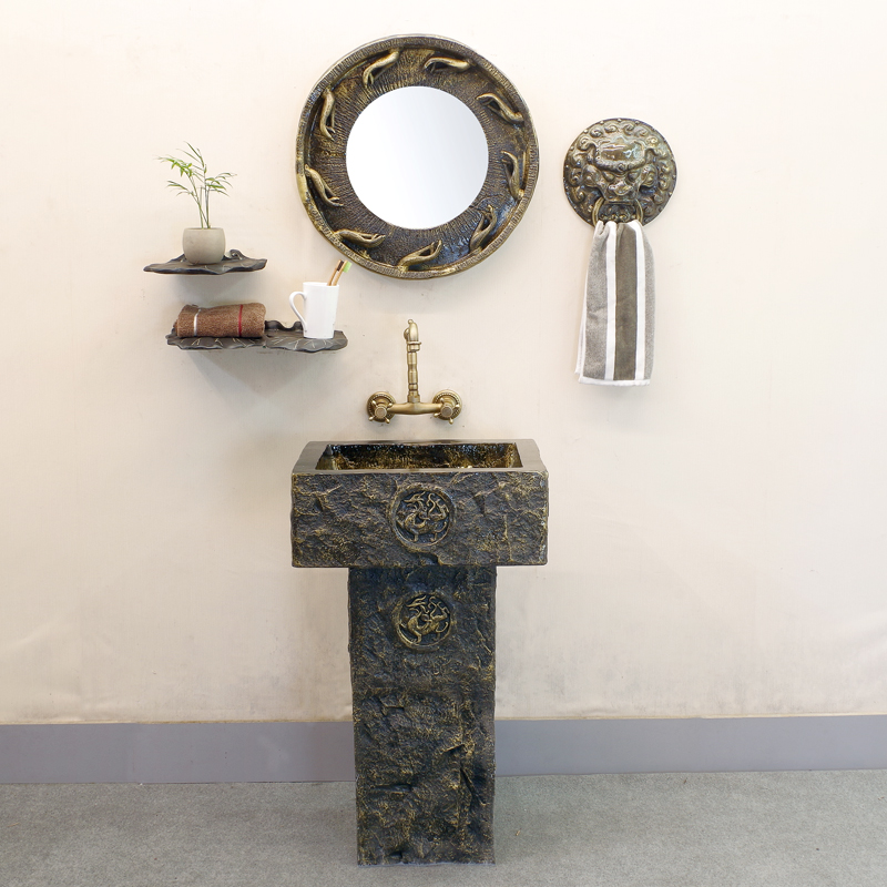 Floor-to-ceiling integrated artificial stone column basin Integrated table basin washbasin Light luxury household small vertical washbasin