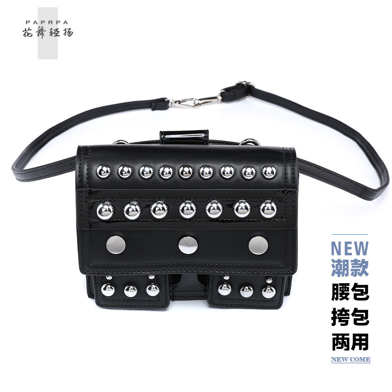 European and American Wind 2021 New Chains Fashion Square Purse Rivets Single Shoulder Sloped Mini small square bag 8004