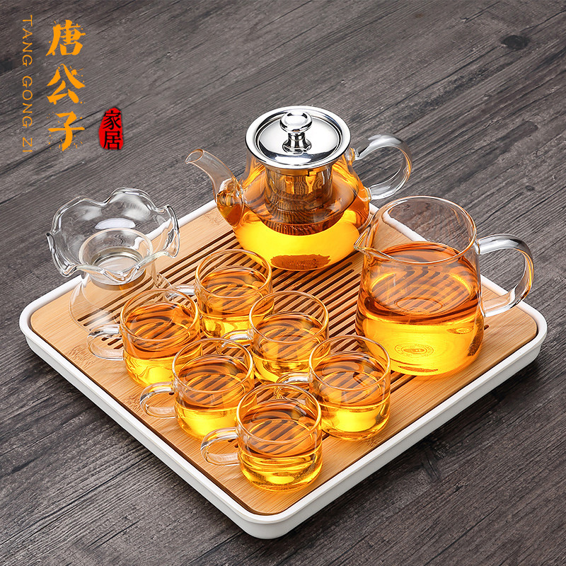 Japanese glass tea set set set household living room simple reception set simple filter tea pot kung fu tea tea tray