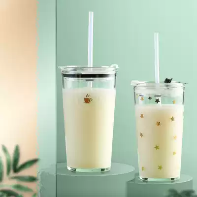 Glass straw cup High facial value net red water cup Large capacity creative cup Adult cute kettle drink cola cup