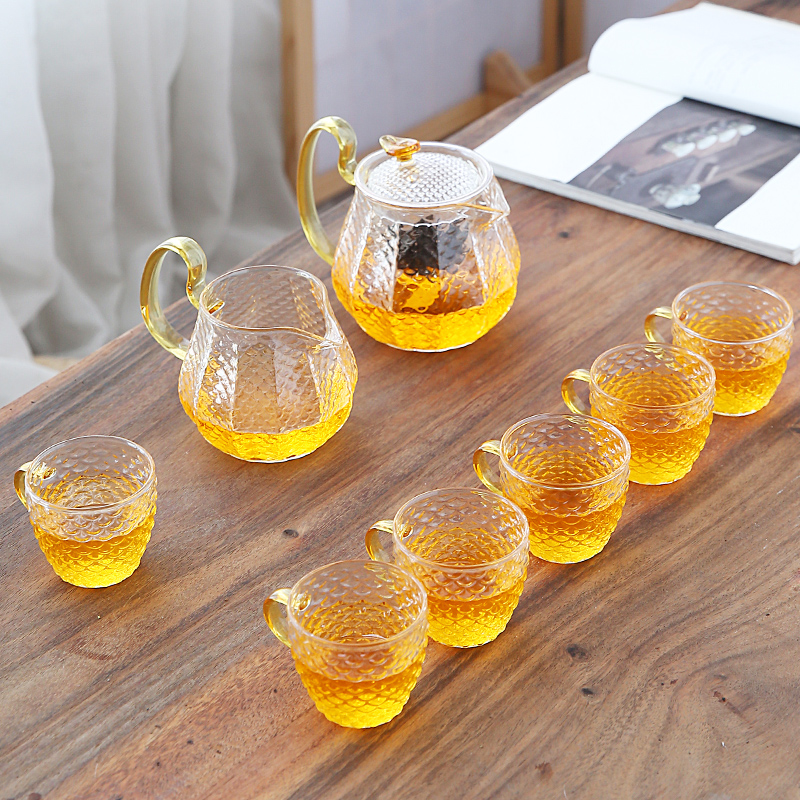 Japan-style Hammer Tattered Glass Tea Set Whole Home Living Room Office Kung Fu Suit Transparent Filter Teapot Tea Cup