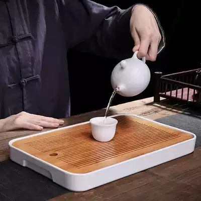 Bamboo tea tray Square rectangular household small coffee table Balcony simple tea sea melamine water storage dry bubble tray